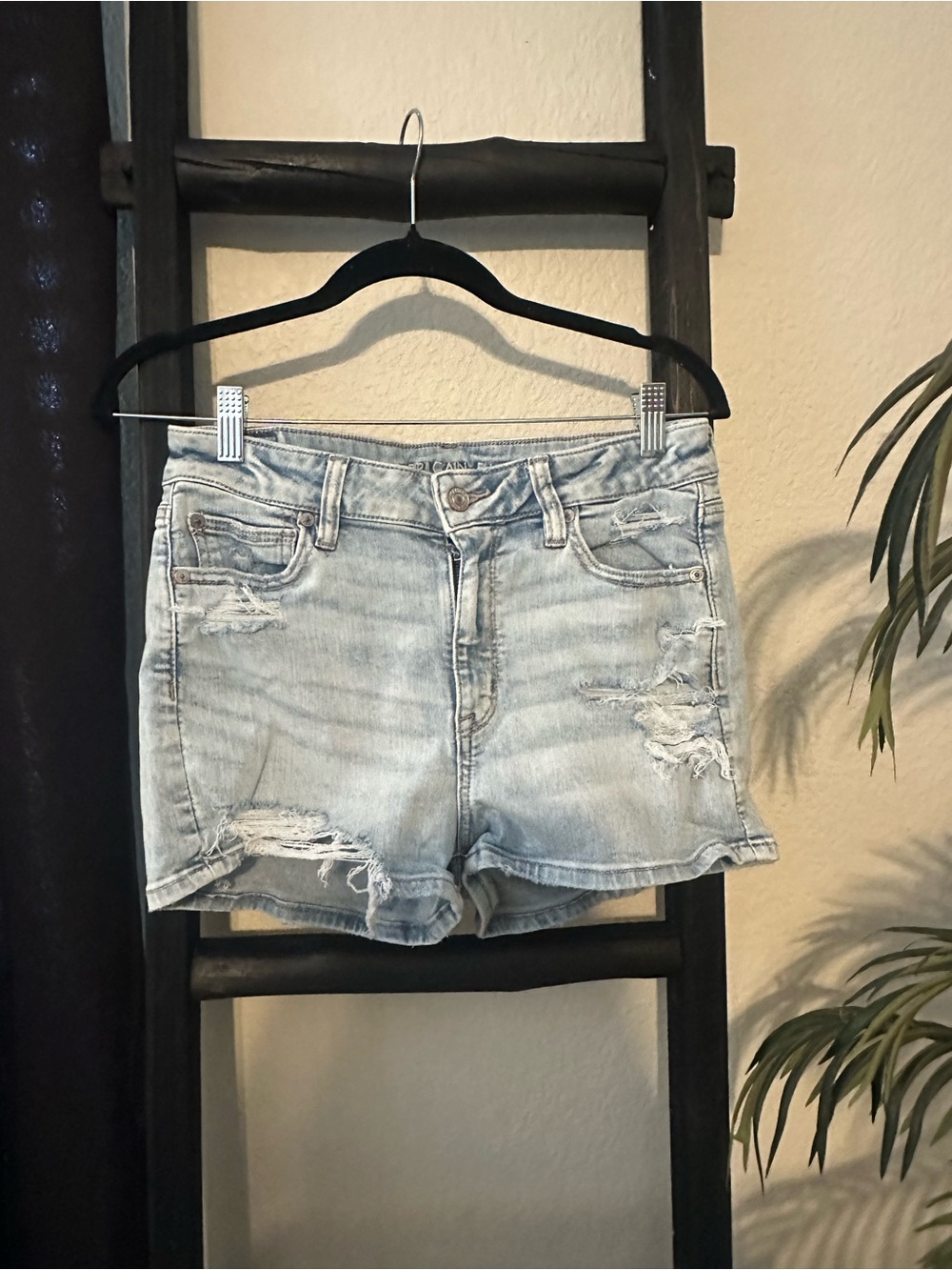 American Eagle Outfitters Light Blue Distressed Denim Shorts